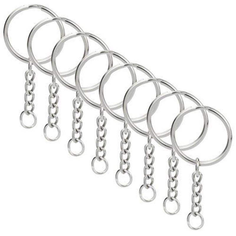 

Keychains 50pcs 25mm Key Rings Parts With Chains Silver Color Metal Split Ring Open Jump Chain