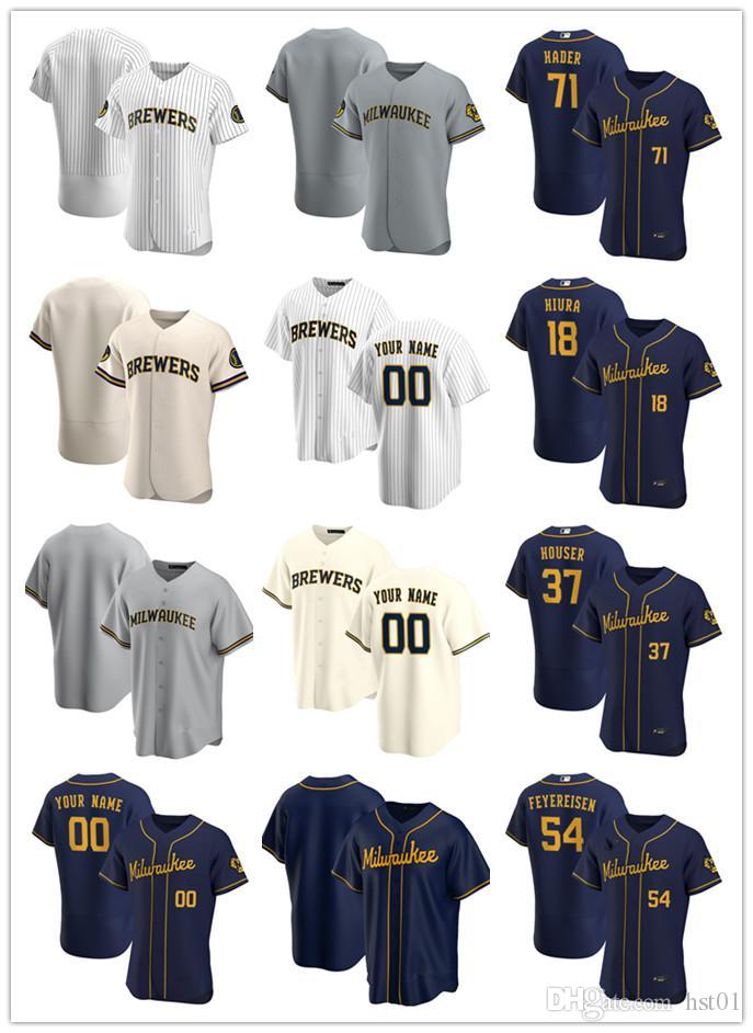 

Custom Jersey Mens women Milwaukee Brewers 54 J.P. Feyereisen 71 Josh Hader 18 Keston Hiura 37 Adrian Houser Baseball Jerseys, Color