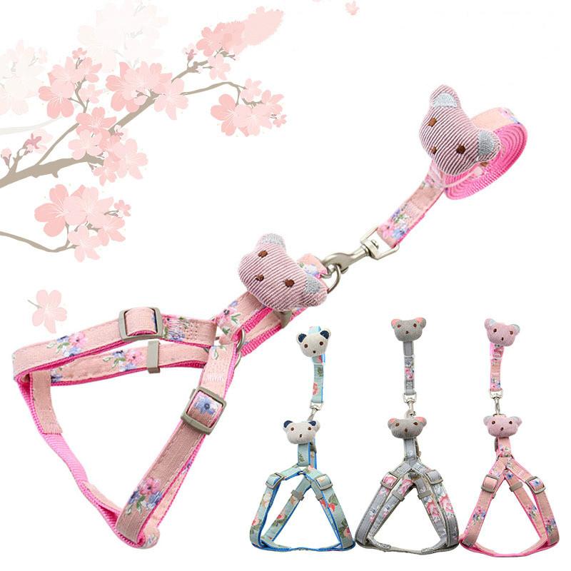 

Pet Supplies Leash Collar Set Adjustable Lovely Cartoons Bear Dog Harness For Small Medium Pets Cat Durable Outdoor Collars & Leashes