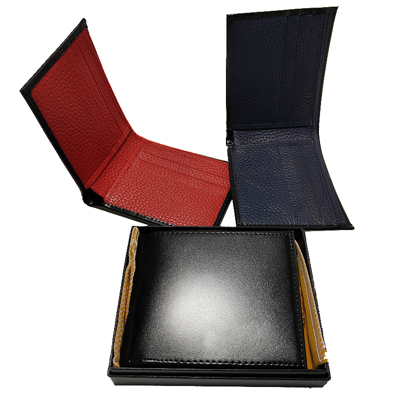 

Fashionable Mens Wallet Card Holder High-quality Leather Thin Handbag Red and Blue Color German Folding Craft Box Set