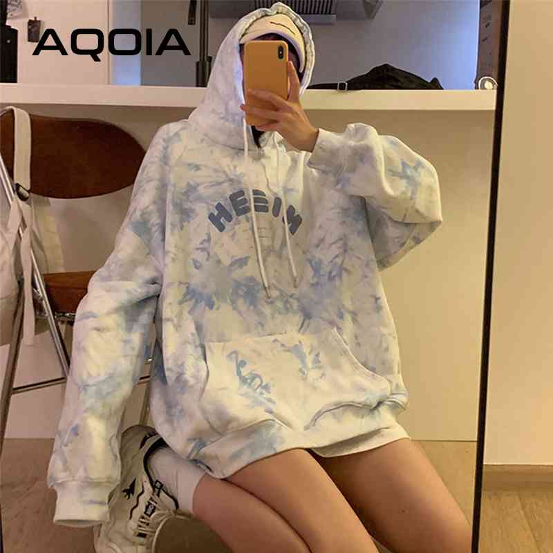 

Autumn Tie dye Loose Women's Hoodies Sweatshirt Pockets Oversize Letter Sweatshirts Women Winter Plus Size Female Pullover 210521, Whiter pullover