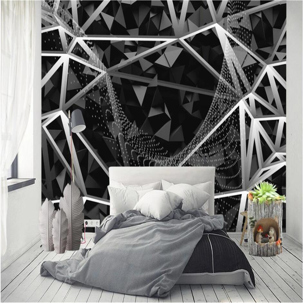 

Customized large wall painter minimalist retro black geometric TV background wallpaper papel de parede