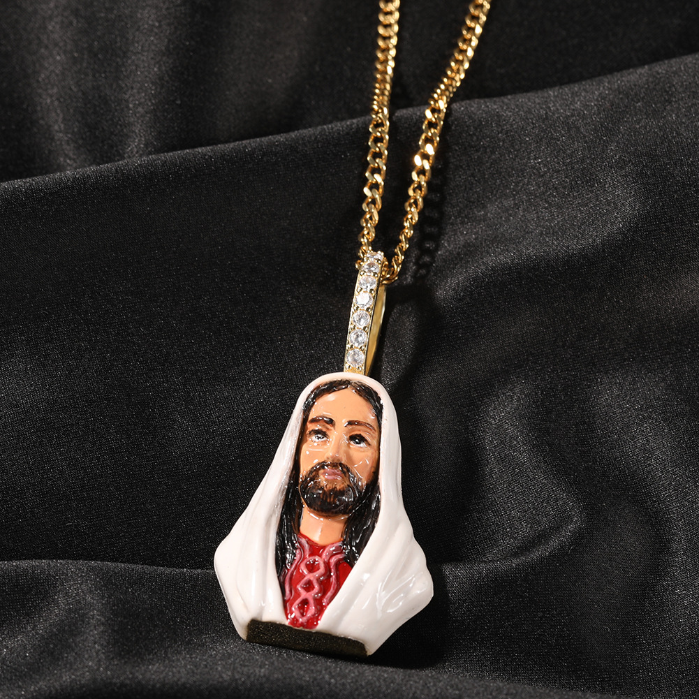 

Enamel Jesus Pendant Necklace Fashion Mens Hip Hop Gold Necklaces Jewelry