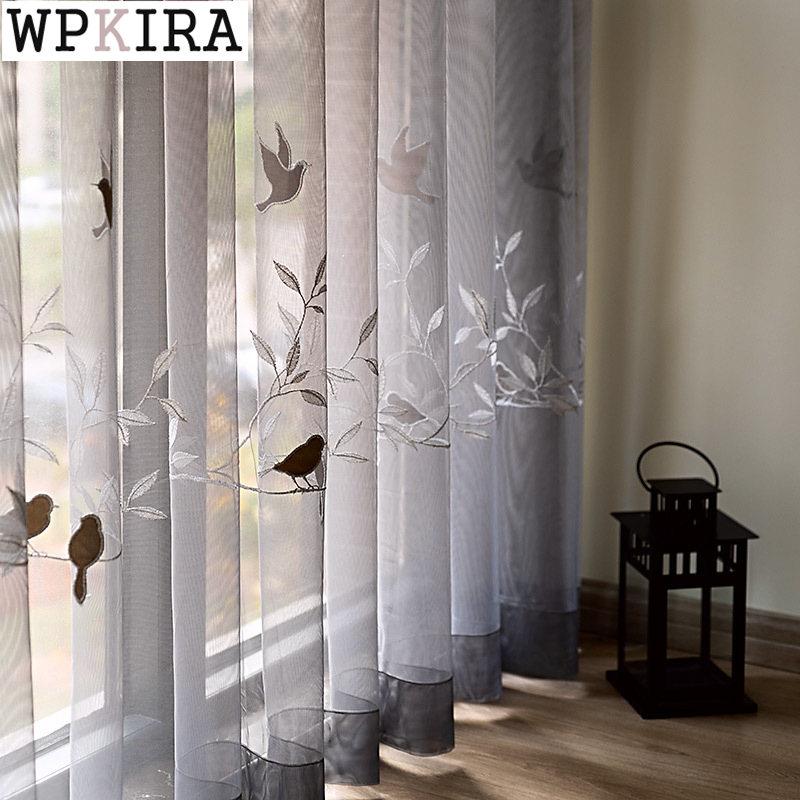

Curtain & Drapes Modern Grey Embrodiery Bird For Living Room Sheer Drape Mesh Kitchen Bay Window Voile Partition Blinds S006#E