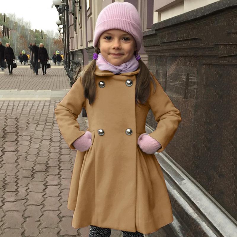 

Jackets Winter Overcoat Kids Girls Fashion Wool Coat Jacket Warm Long Outerwear Children Windproof Solid Color, Blue;gray