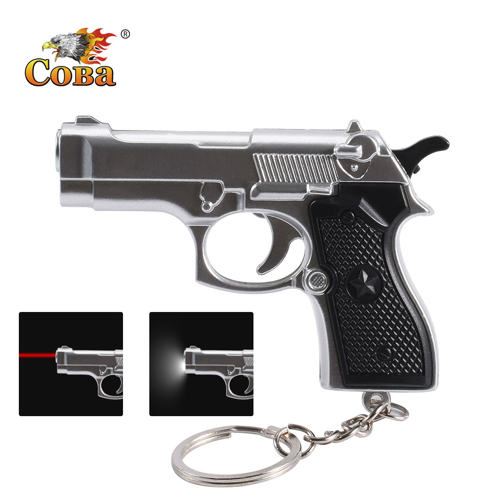 

Coba mini gun gift keychain flashlight 2 modes led light and infrared light use 3*button battery interesting decorations light