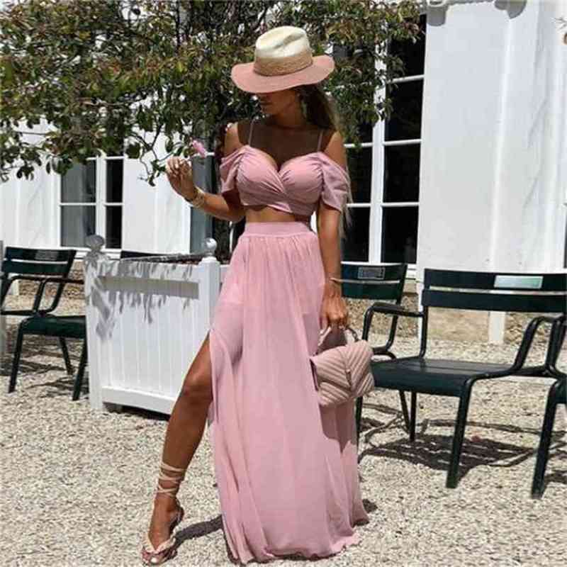

Pink Chiffon Skirts Personalized Style Zipper Waistline A Line Floor Length Maxi Skirt Sexy Side Slit Long Women Custom 210702