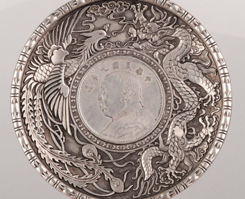 

Chinese Vintage Handmade Carving Dragon Phoenix Plate Silver Copper Collection