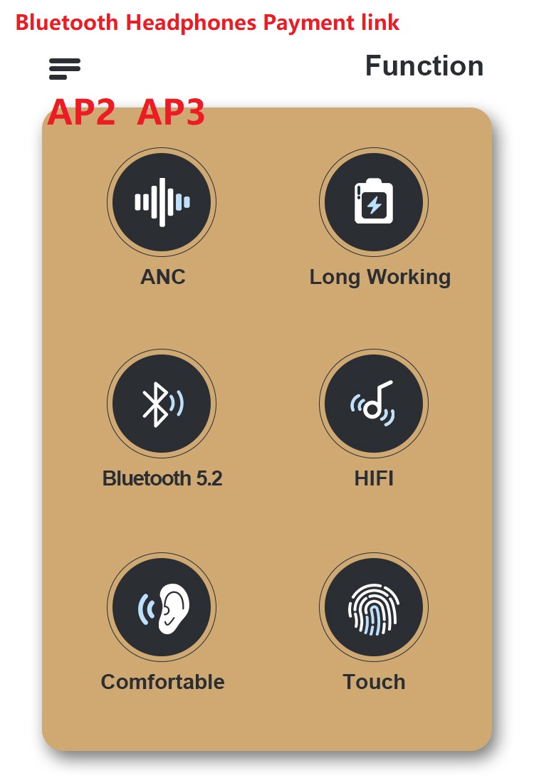 

AP3 AP2 Noise Cancellation ANC Transparency mode Rename POP-UP animation H1 chip TWS Wireless Bluetooth Earbuds Payment link