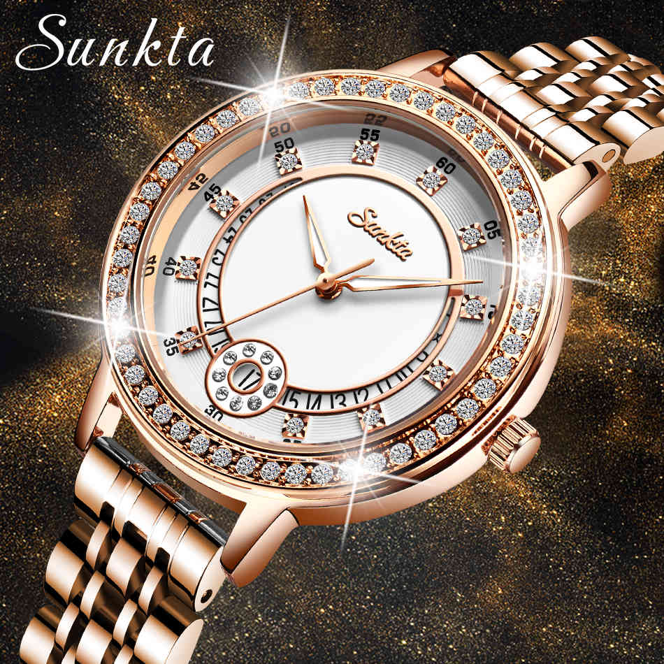 

Women Watches Women Fashion Watch Ladies Watch Luxury Brand Diamond Quartz Gold Wrist Watches Gifts For Women Female Clocks 210517, Rose gold white