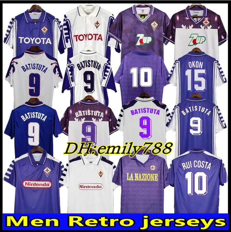 

1998 1999 2000 Retro Fiorentina Soccer Jerseys BATISTUTA RUI COSTA Custom Vintage 92/93 Florence Home long Football Shirt Camisas de Futebol, 98/99 shorts
