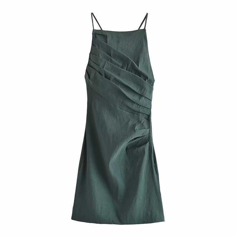 

Summer Dress Women elegant Casual Fashion Chic Lady Draped Prom Dresses Short dress Woman robe femme 210709, Dark green