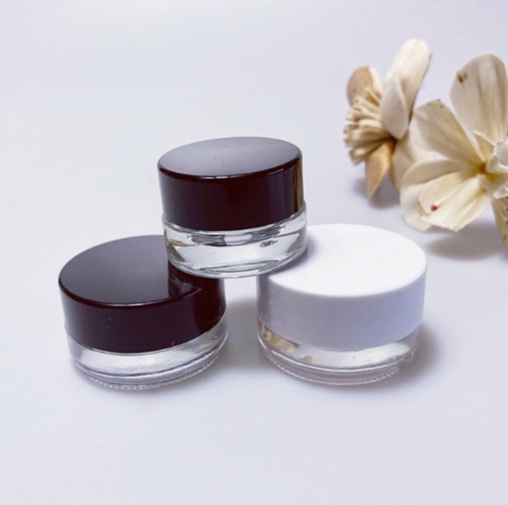 

Clear Eye Cream Jar Bottle 3g 5g Empty Glass Lip Balm Container Wide Mouth Cosmetic Sample Jars with Black Cap