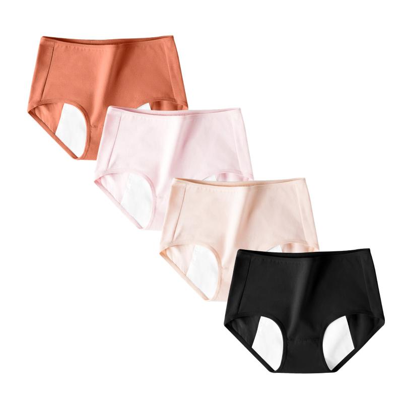 

Women's Panties Four Season 4pcs Fashion High Waist Sexy Solid Cotton Breathable Physiological Underpants Underwear, Beige