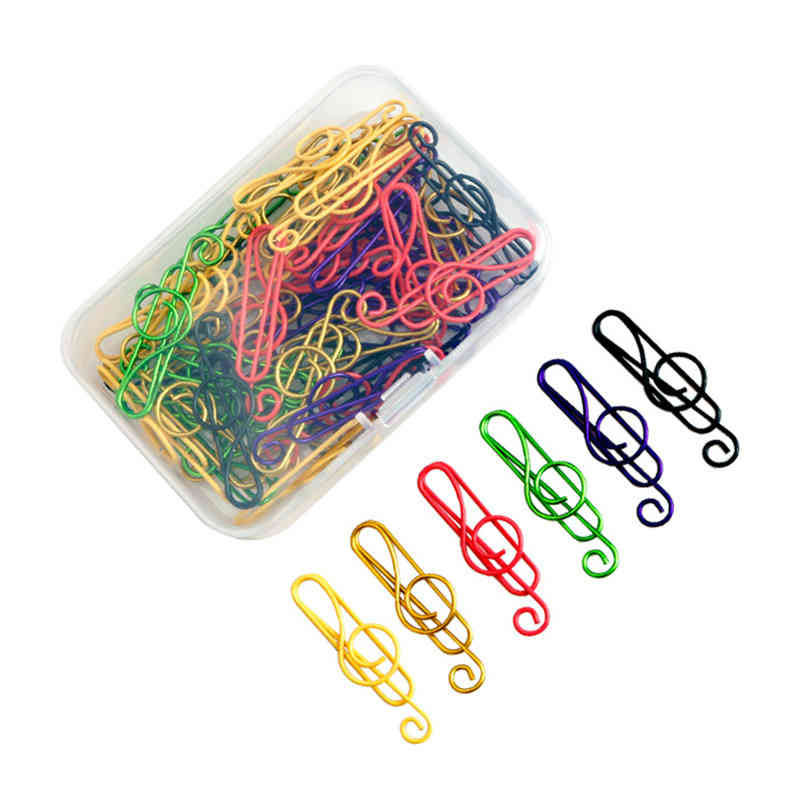 

50pcs/box Creative Colorful Note Paper Clips Filing Supplies Decorative Music Shape Clip Office Metal Cute Exquisite Stationery Accessories ZJTL0695