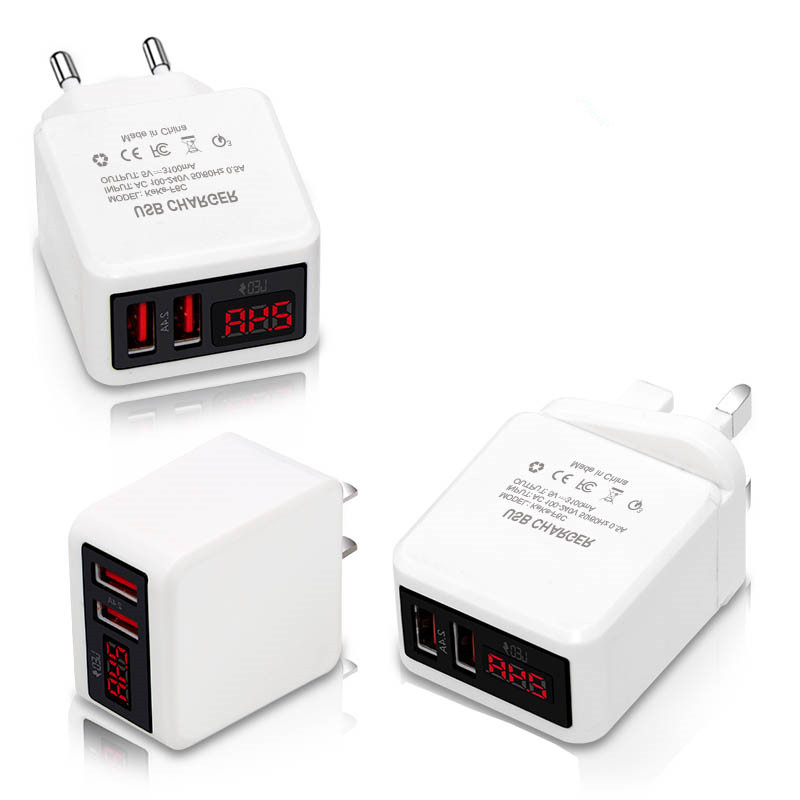 

Universal dual port usb charger adapter LED lights 2.4A Diversion quick charger High Quality charging