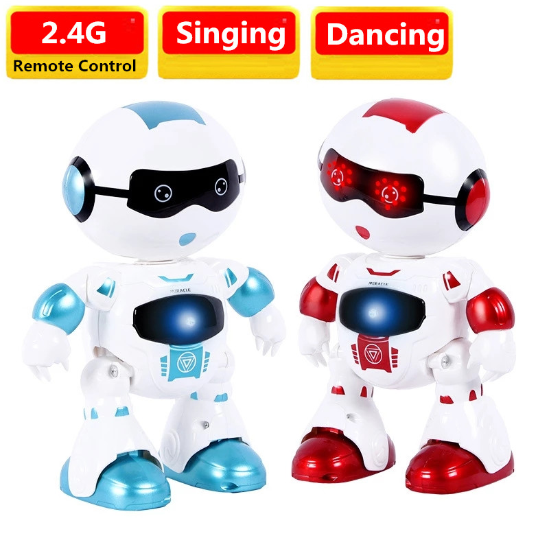 

Intelligent Multi-functional Smart RC Robot Dancing and Music Programming Walking Eye Flash Light RC Robot Touch Sensing Gift, Red