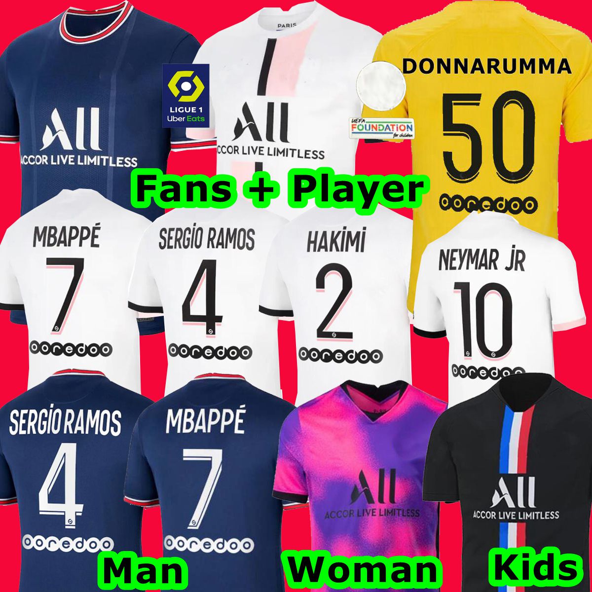 

Tops MBAPPE PSG soccer jerseys HAKIMI SERGIO RAMOS 21 22 Maillots de football shirt 2021 2022 MARQUINHOS DONNARUMMA Gardien de AWAY kit uniforms enfants maillot foot, 20-21 home man