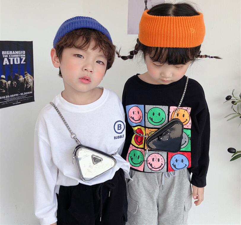 

Kids Purse fashion children's boys and girls foreign style triangle messenger shoulder bag, White
