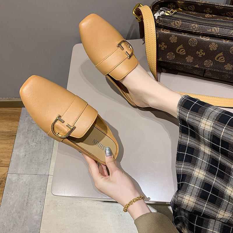 

Slippers 2021 Sumemr Leather Buckle Designer Shoes Woman Slides Outdoor Platform Square Ladies Mules Flats Zapatos De Mujer, 22