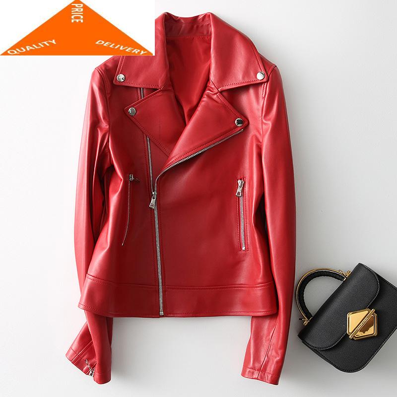 

Women's Leather & Faux Real Sheepskin 100% Coat Female Genuine Jacket Short Slim Jackets For Women Outerwear Jaqueta De Couro 72009LW286, Black