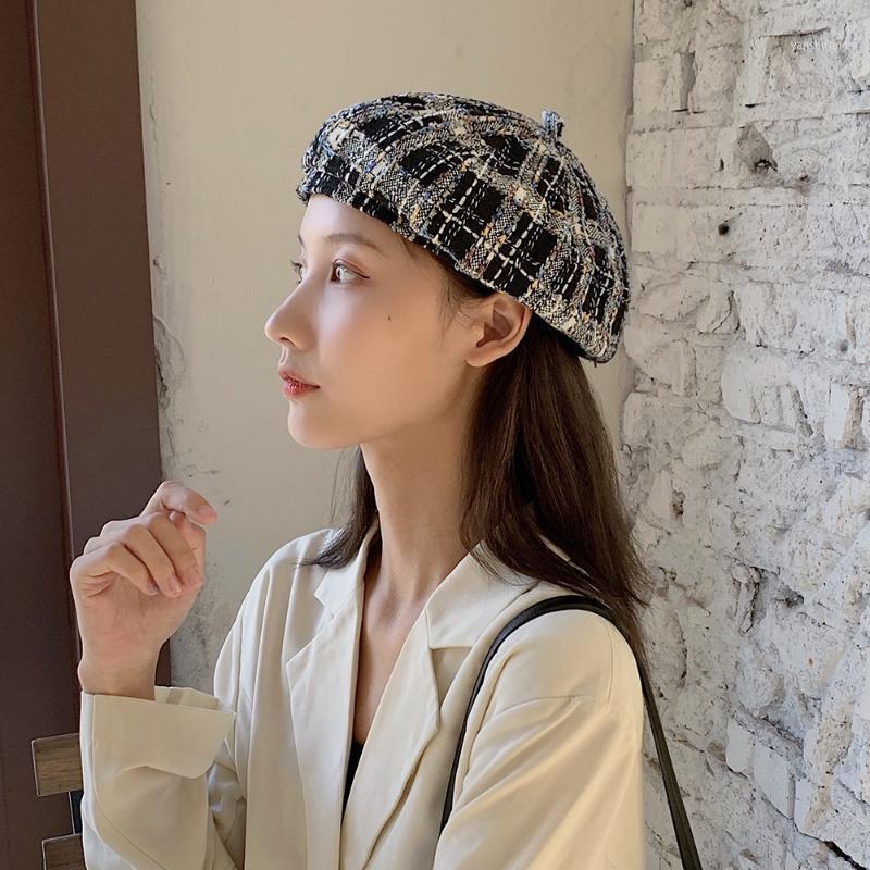 

Hat Girl Net Red Check Beret British Octagonal Versatile Children's Berets, White