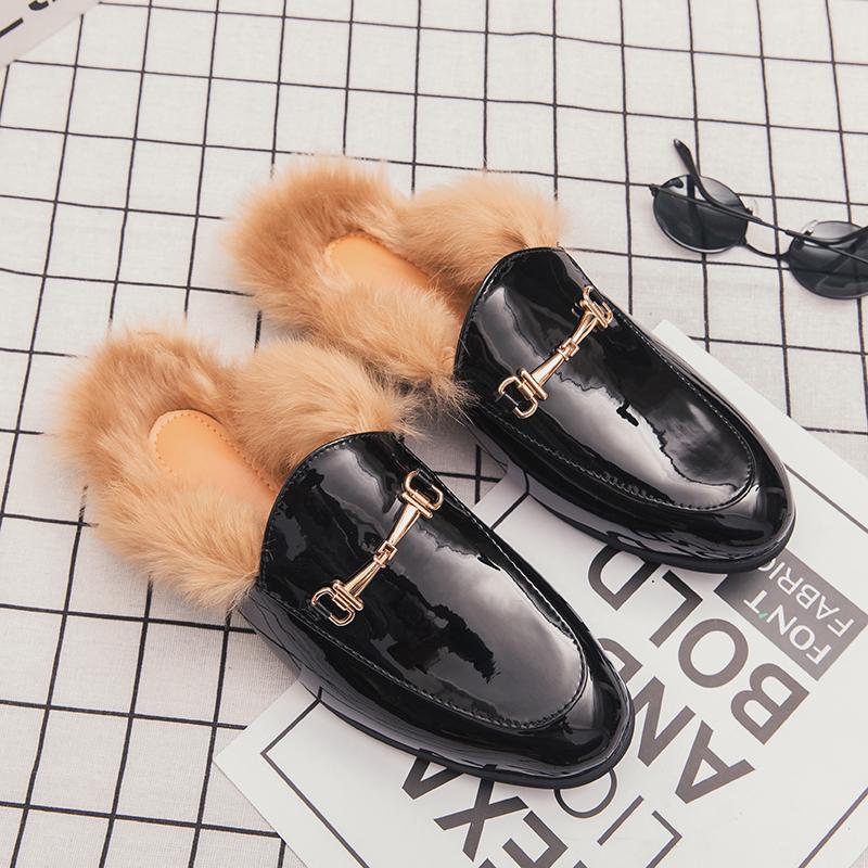 

Slippers Coslony Winter Fur Warm Snow Large Size Shoes Women Lazy Loafers Moccasins Furry Slides Fluffy Hairy Flip Flops 45, Black