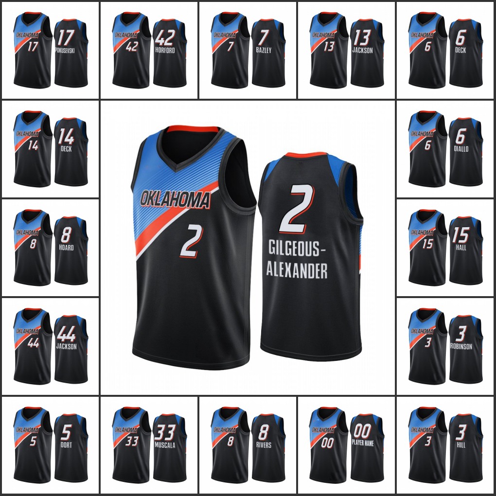 

Men OklahomaCityThunderShai Gilgeous-Alexander Luguentz Dort Darius Bazley Custom 2021CityEditionBlack Jersey, Black
