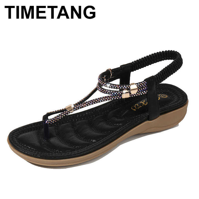 

TIMETANG Fashion Luxury Designer Wedge Shoes For Women Flat Sandals Ladies Beach Sandles 210608, Black