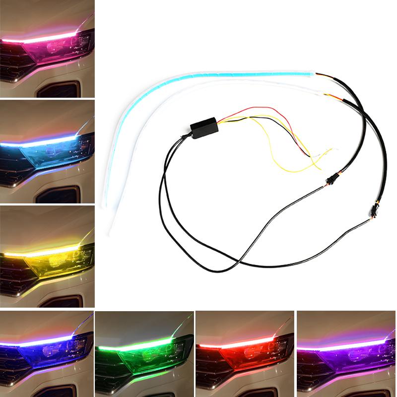

Car Headlights 60cm Slim Flexible Thin LED Strip Headlight Day Time Running Light White Yellow Turn Signal Flowing Lamp 12V