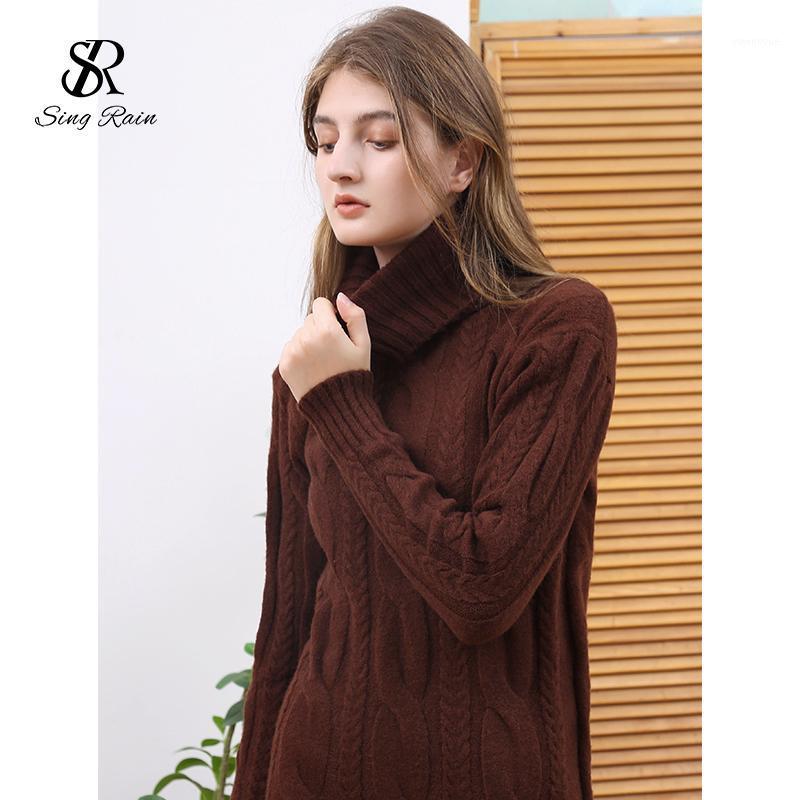 

Casual Dresses SINGRAIN 2021 Autumn Turtleneck Sweater Dress Women Long Sleeves Fashion Thick Knitted Vestidos Streetwear Sexy Warm Midi, White