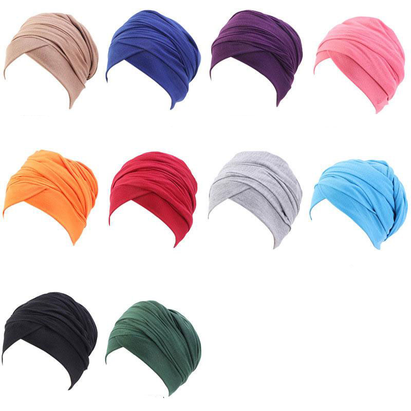 

Solid Color Cotton Women Lady Stretch Beanie Turban Girl Chemo Caps Head Wrap Hat Hair Accessories, Mark color you need