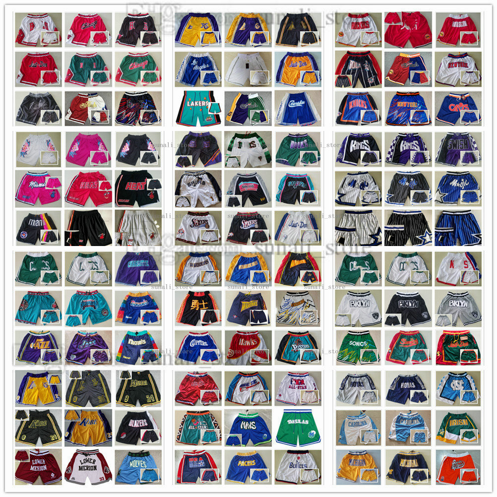 

All Team Basketball Shorts Just Don Short Retro Sport Wear With Pocket Zipper Sweatpants Hip Pop Pant 100% Stitched Top Qualitty Embroidery Men Size -XXXL, Choose the number you need