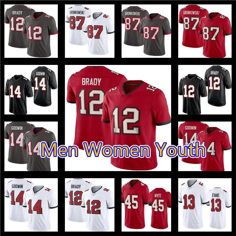 

12 Tom Brady Men Women Youth 87 Rob Gronkowski 13 Mike Evans Football Jersey Chris Devin White Godwin Tampa Bay Buccaneer 81 Brown, As