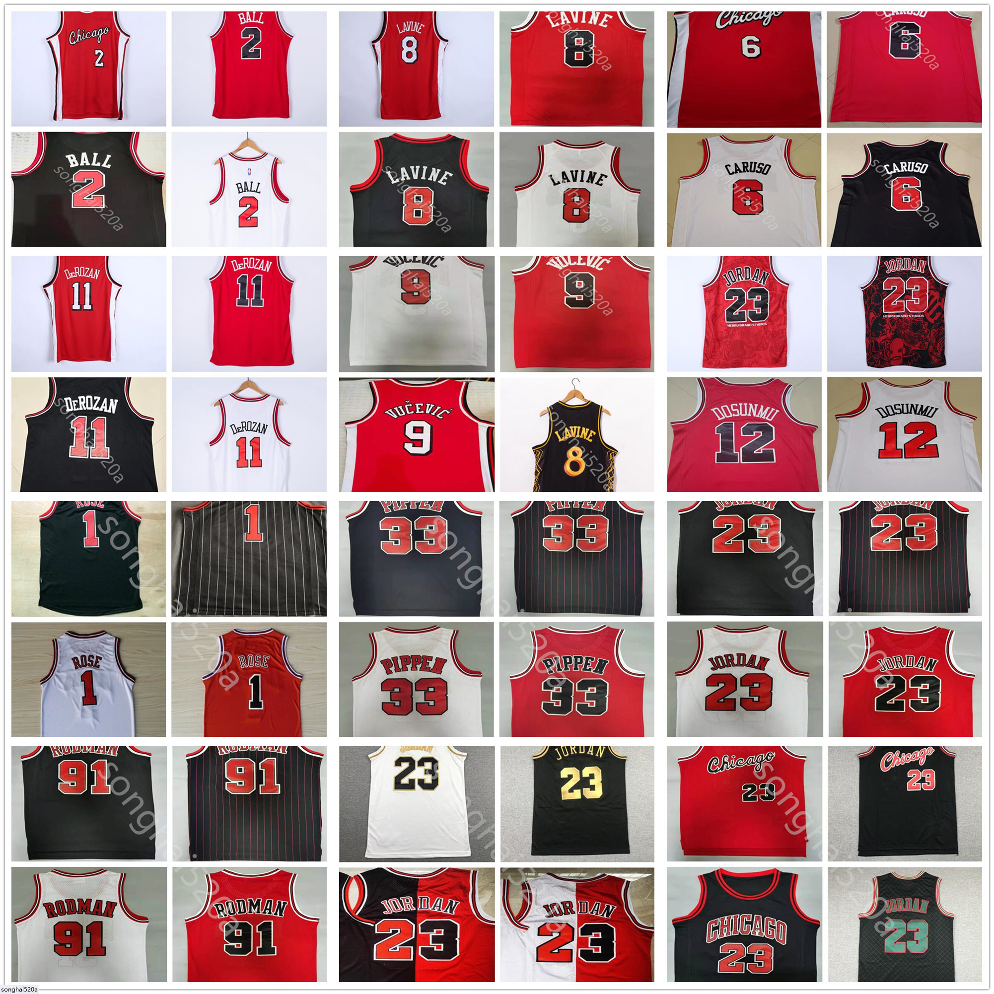 

Chicago's Zach 8 LaVine Lonzo 2 Ball jerseys Demar 11 DeRozan Nikola 9 Vucevic 6 Caruso 12 Dosunmu Derrick 1 Rose Scottie 33 Pippen 91 Rodman Jersey, Black