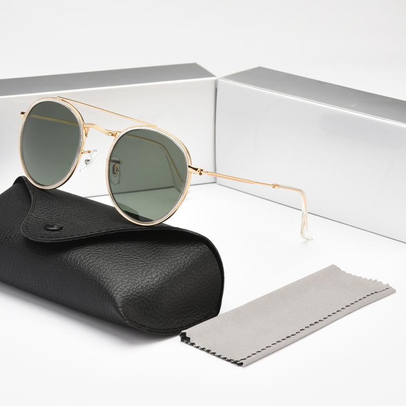 Lunettes de soleil en verre rond lens de haute qualité rétro hommes femmes 2021 Designer pour UV400 lunettes de soleil Vintage verte lentille