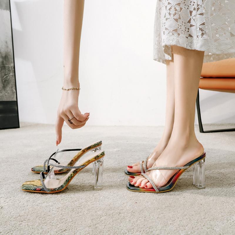 

Slippers 2021 Fashion Square Toe Slides Brand Heels Sandals Slip On Flip Flops Beach Shoes Summer Slipper Sandalias Mujer, Snake white