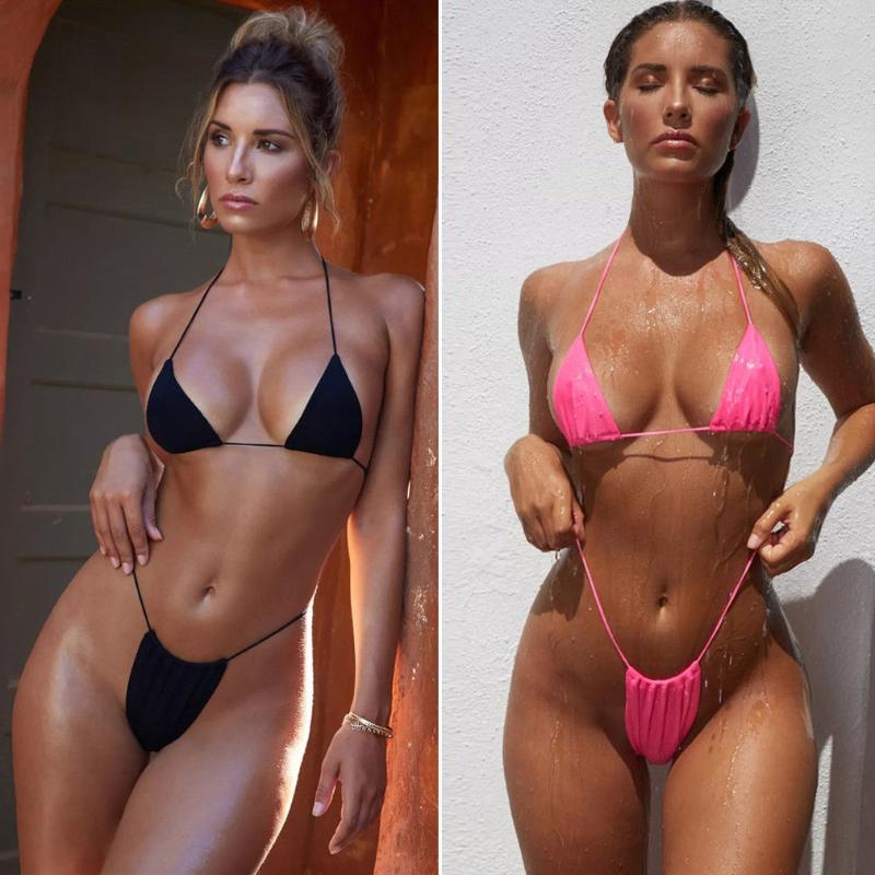 

Women' Swimwear Clothing Sets With Dress Brazilian Bikini Thong Bikinis Summer Set Woman 2 Pieces Extreme Micro Swimsuit, Black