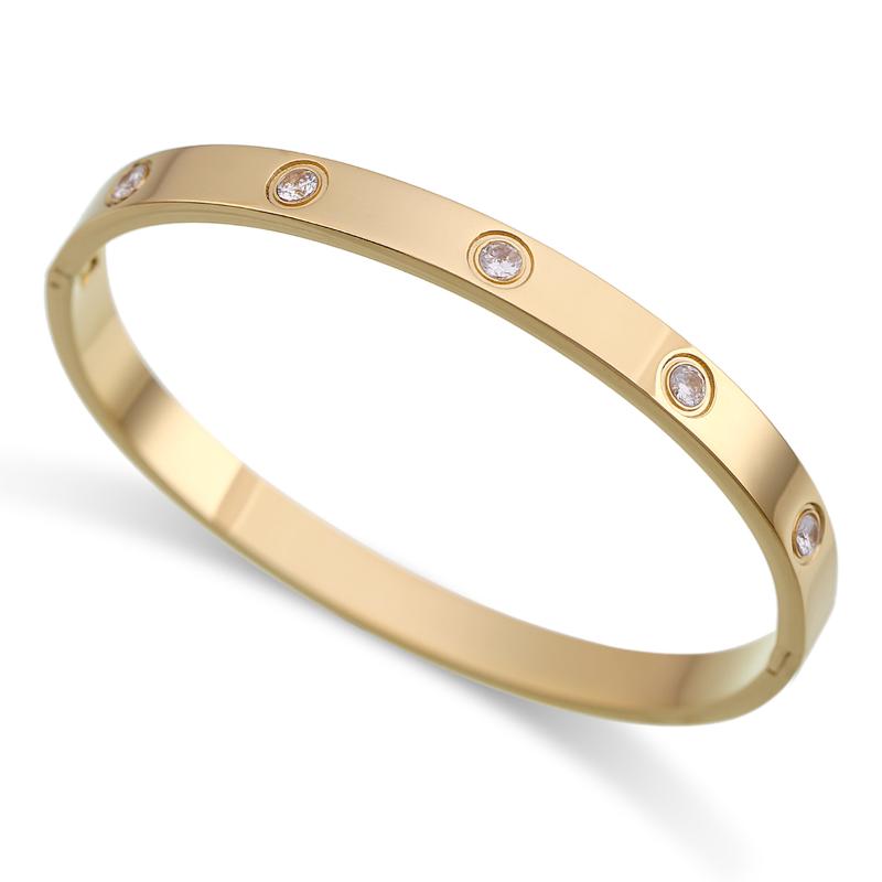 

Bangle Trendy Cubic Zirconia Stones Stainless Steel Oval Shape Women's Cuff Statement Bracelet For Friendship Love Gifts