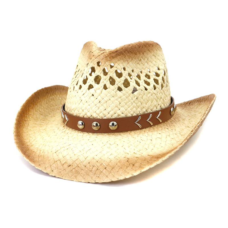 

women summer hats big brim panama belt band sun hats khaki gradient color western cowboy jazz caps bucket sun straw hats men hat