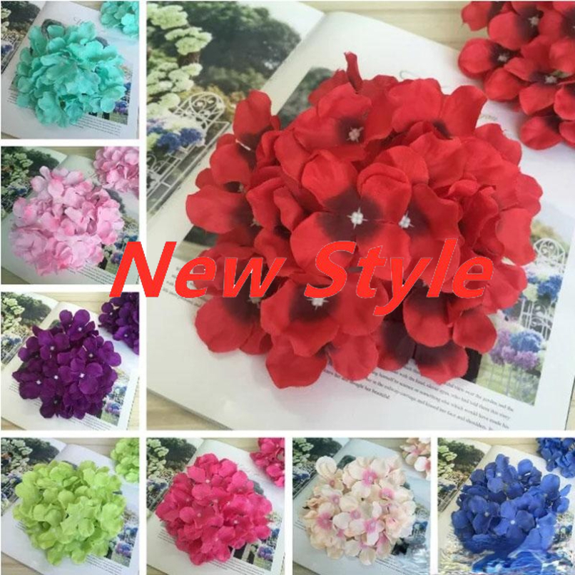 

50pcs/lot Silk Hydrangea Artificial Flower Handmade Silk Rose Flower Head for Wedding Decoration 16cm Flower-wall, 16