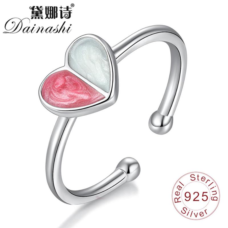 

Cluster Rings Dainashi Resin Red And White Color Matching Heart Shape 925 Silver Fine Elegant Romantic Adjustable Finger Ring For Women, Golden;silver