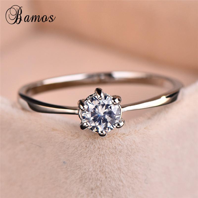 

Wedding Rings Bamos Thin White Cubic Zirconia Ring Promise For Women 925 Sterling Silver Filled Minimalist Jewelry Lovers Gift, Slivery;golden