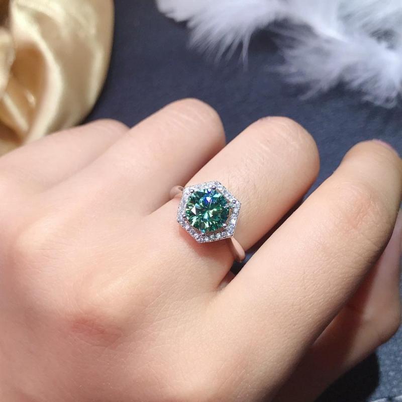 

Cluster Rings Jewelry Wholesale Imitation Maldives Blue And Green Moissan Diamond Ring S925 Silver Color For Woman, Golden;silver