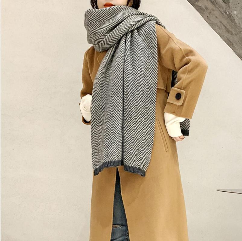 

Scarves Winter Warm Neckerchief Thicken Cashmere Women Scarf Striped Shawl Blanket Knitted Muffler Couple Gray, Blue;gray