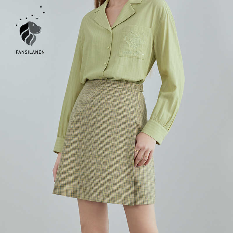 

FANSILANEN Plaid Green Skirt Women High Waist A-line Spring Mini Sexy  For 210607