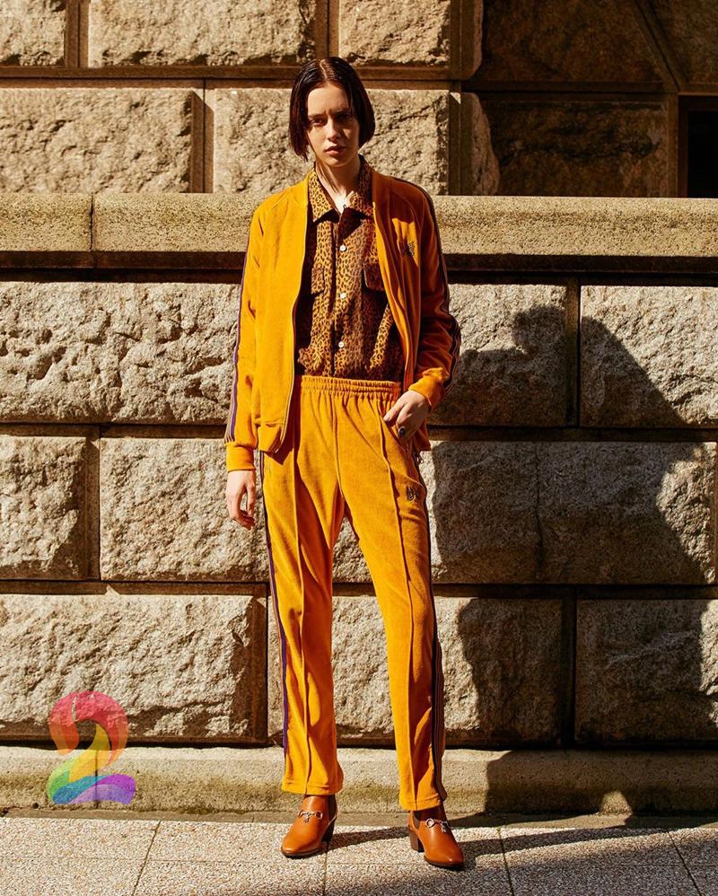 

Men's Pants AWGE Needles Sportswear High Quality Yellow Velvet Butterfly Embroidery Oversize Men Women's Sweatshirt Side Ribbons Sweatpants, Black