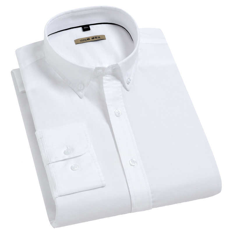 

Holiday Casual Soft 100% Cotton Solid Oxford Shirts Pocket-less Design Standard-fit Button-down Men's Long Sleeve Work Shirt 210721, Light blue