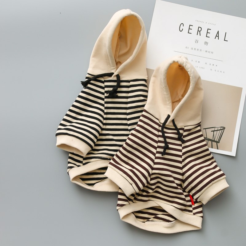 

French Budog Cotton Striped Hoodies Pet Dog Cothes For Sma Dogs Cothing Dog Accessories Pug Costume for Yorkies Oufit, Khaki