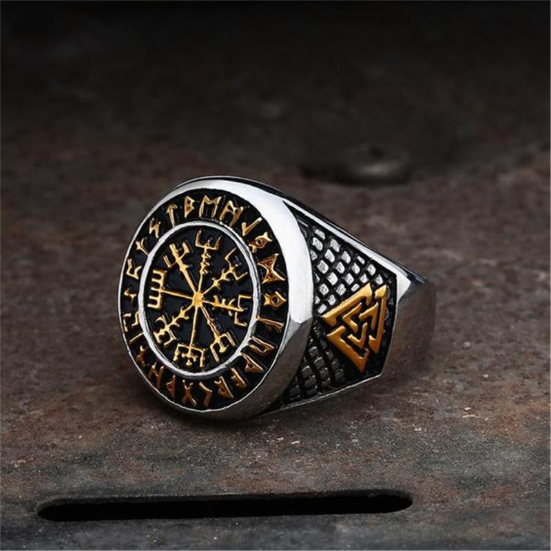 

Cluster Rings Fashion Retro Nordic Viking Letter Ring Men's Punk Hip Hop Rock Party Locomotive Jewelry Accessories Gift Wholesale
